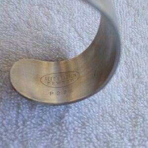 Reed and Barton Pewter Cuff Bracelet, Engraved P L A, Signed, image 4