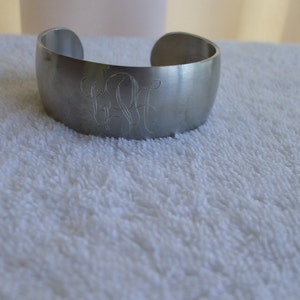 Reed and Barton Pewter Cuff Bracelet, Engraved P L A, Signed, image 2