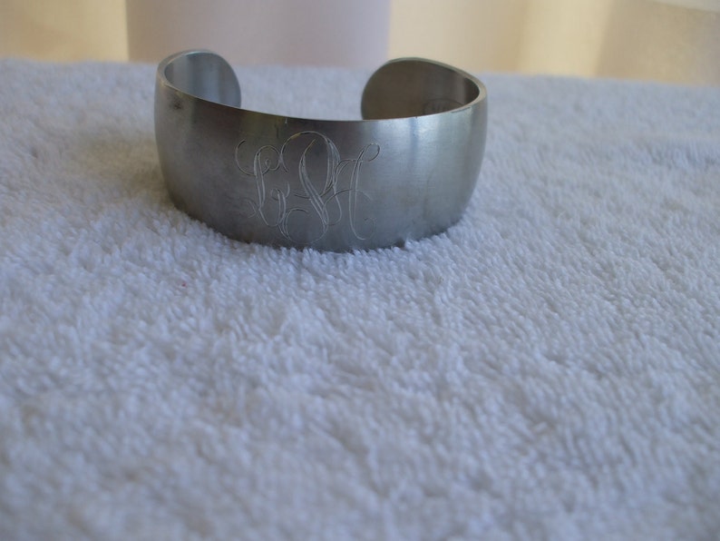 Reed and Barton Pewter Cuff Bracelet, Engraved P L A, Signed, image 2