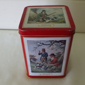 Tin, Fishing and Hunting Scenes,  Hinged Lid.  Viintage,