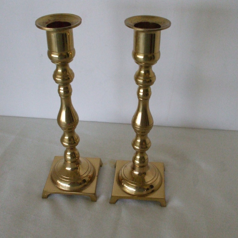 Brass Candle Holders 2 Tapered Candles Square Base | Etsy