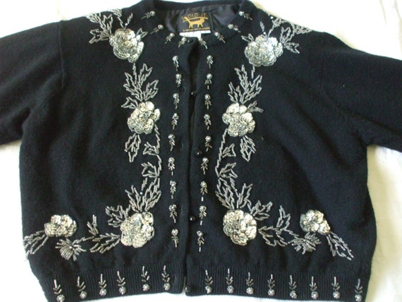 Black 50's Beaded - Sequined Sweater by I DID IT … - image 3
