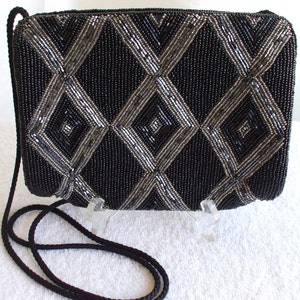 Carla Marchi, Black and Silver Beaded Evening Bag,  Signed      Over the Shoulder,