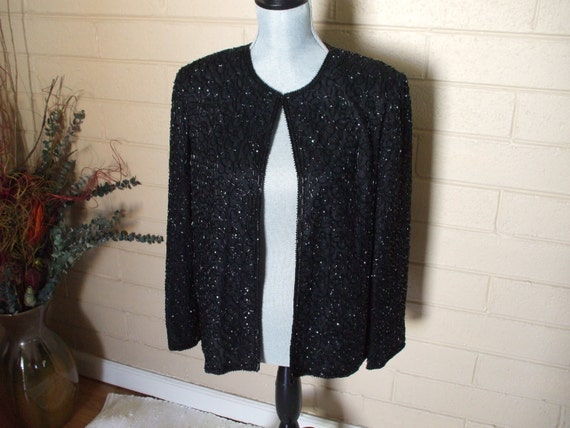 Laurence Kazar, Black Sequined and Box Beads Jacket.,    Prom,  Cruise, Party, Glam. View 2