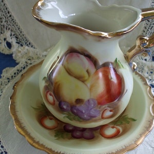 Rubens Pitcher/Basin Porcelain Hand Painted Fruit, Gold Trim Vintage Gifts Collectibles image 1