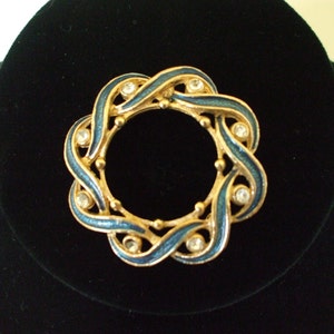 Gold Tone Blue Enamel Rhinestone Brooch,   Pin,  Gits for her,  Bride