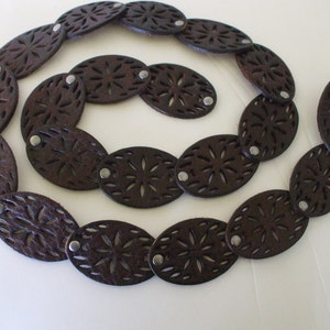 Brown Leather Belt, One Size - Individual Tooled Panels - Soft Leather - Vintage - Gifts