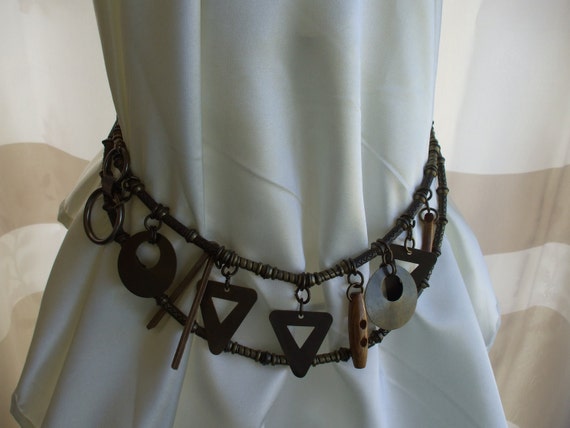 Antiqued Brass Necklace or Belt , Double Rows  - … - image 4