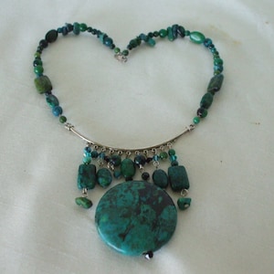 Chrysocolla Pendant  Necklace - Sterling - Bohemian  Style - Single  Strand - Gifts - #5708 Free Shipping USA