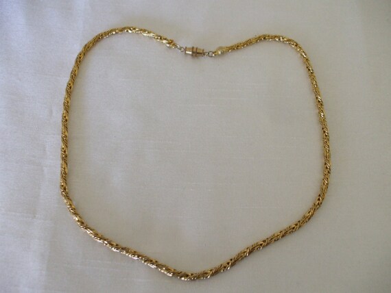 Gold Tone Braided Necklace, Vintage, 80s, 18" , S… - image 2