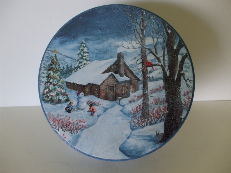 Winter in the Woods Tin Container, Round Small, Canister , Vintage, Gifting image 4