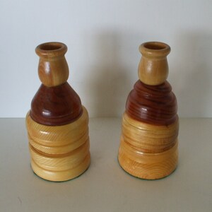 Turned Wood Multi Color Handcrafted Candle Holders,  Pair , Rustic,  Cabin,  Home Decor