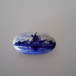 Windmill Landscape Delft Oval Porcelain Brooch,  Vintage,  Gifts for her #4429