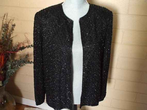 Laurence Kazar, Black Sequined and Box Beads Jacket.,    Prom,  Cruise, Party, Glam. View 5