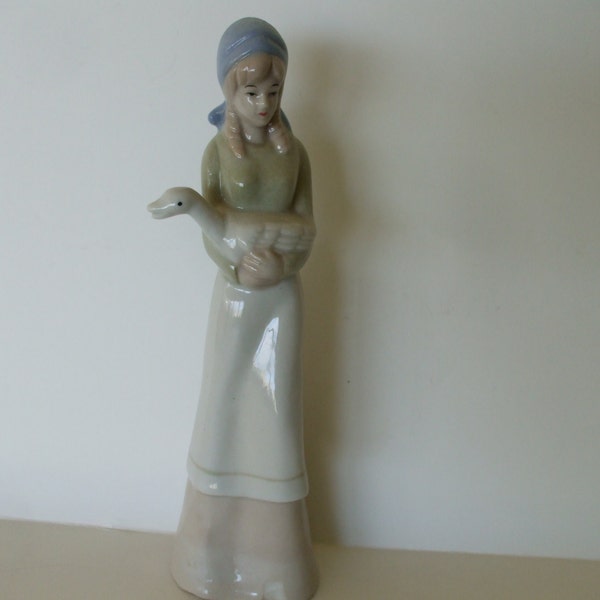 Llado Like Girl Carrying Goose Figurine, Vintage,  1970's ,  Nao, Gifts, Home Decor #4799