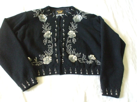 Black 50's Beaded - Sequined Sweater by I DID IT … - image 1