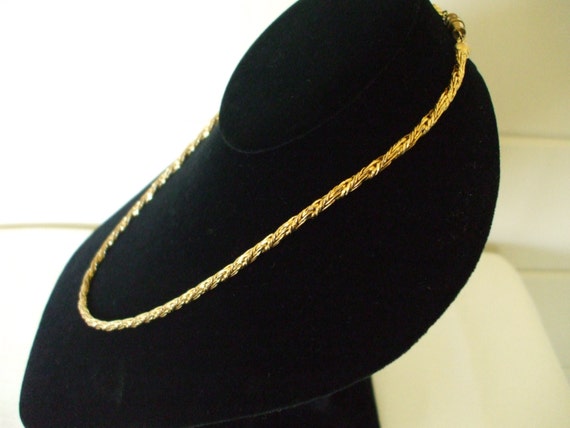 Gold Tone Braided Necklace, Vintage, 80s, 18" , S… - image 3
