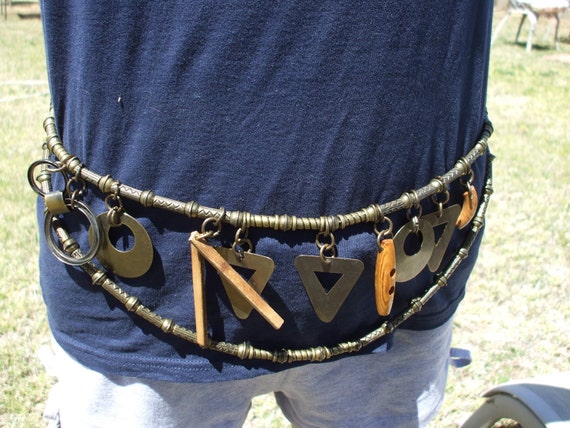 Antiqued Brass Necklace or Belt , Double Rows  - … - image 5