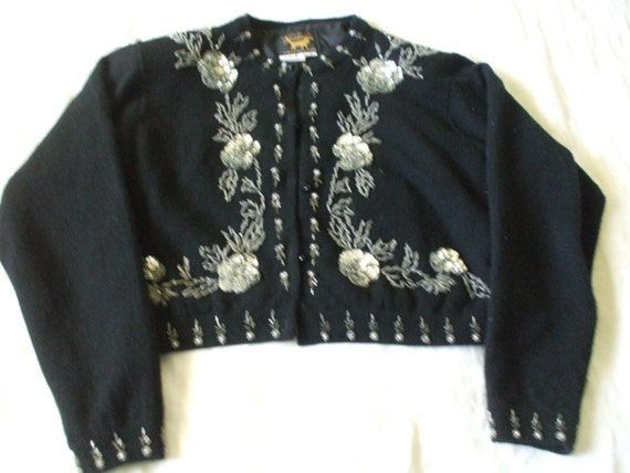 Black 50's Beaded - Sequined Sweater by I DID IT … - image 2