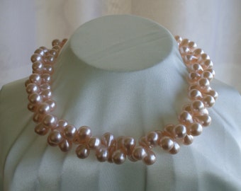 Pink Faux Pearl Cluster Necklace,  Droplet style, Choker,  Wedding, Prom,  Mother of Bride