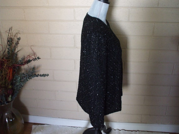 Laurence Kazar, Black Sequined and Box Beads Jacket.,    Prom,  Cruise, Party, Glam. View 4
