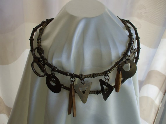 Antiqued Brass Necklace or Belt , Double Rows  - … - image 2