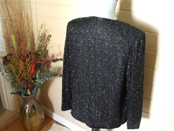 Laurence Kazar, Black Sequined and Box Beads Jacket.,    Prom,  Cruise, Party, Glam. View 3