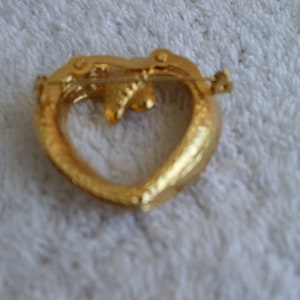 Gold Tone Heart Shaped Brooch, Pin, 80s, Solid Piece image 3