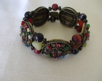 Chico's Signed Bracelet,  Multi Colored Stone,  Stretchable,