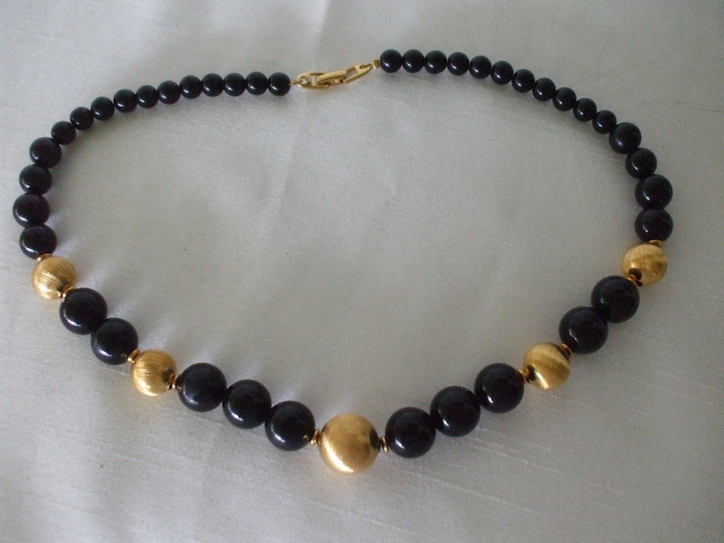 Napier Black Gold Beads Necklace 80's Vintage Jewelry - Etsy