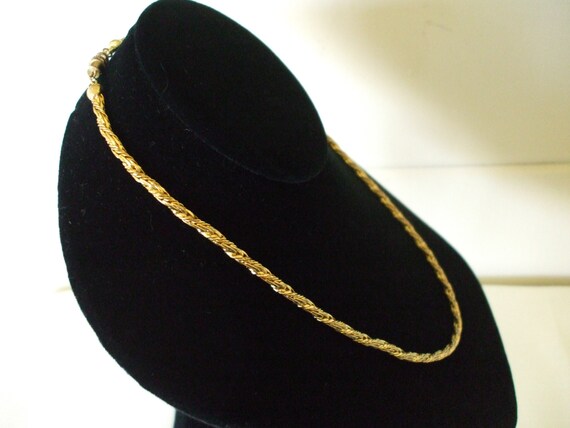 Gold Tone Braided Necklace, Vintage, 80s, 18" , S… - image 4