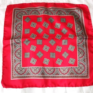 Vintage SILK SCARF, Red , Hand Rolled, Made In Italy 100% Silk