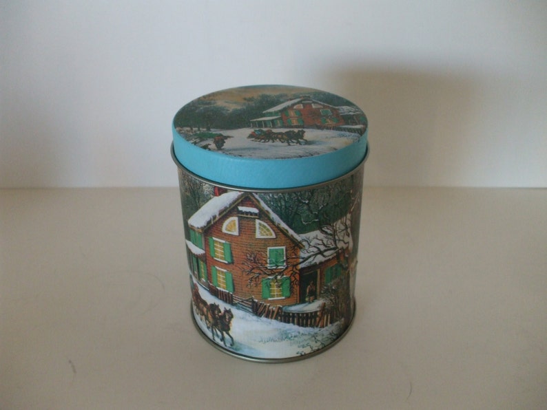 Winter in the Woods Tin Container, Round Small, Canister , Vintage, Gifting image 3