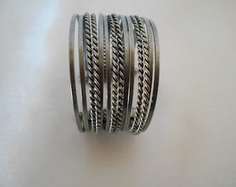 Metal Cuff Bracelet, 14 Rows,  Rope, Smooth Designs,  Handcrafted,  Vintage,  Gifts for Her , #4368