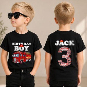 Personalized Fire Engine 3rd Birthday Shirt, Custom Fire Truck Birthday Tee, Birthday Boy Outfit, Firefighter Celebration Shirt