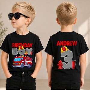 Fire Engine 3rd Birthday Shirt for Boys, Personalized Custom Name Birthday Tee, Little Firefighter Outfit, Fire Truck Party Celebration Gift