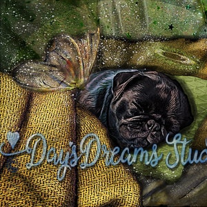 Black Pug Memorial Condolence Sympathy Commemorate Sleeping Angel Wings Halo Rainbow Bridge Pet Loss Wall Art Print Gift | Personalized