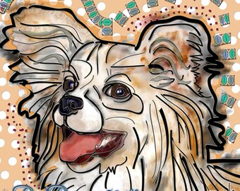 Papillon Happy Pappy Papi Pop Art Dog Art Happy Square Festive Adorable Colorful Print Tongue Out Pet Portrait Wall Art Print Card | Gift