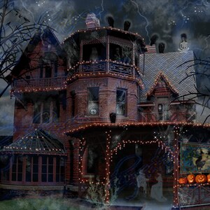 Mark Twain Halloween Print: Haunted Victorian House, Signed Art