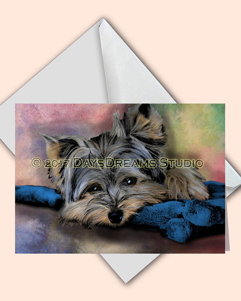 Sweet Tiny Yorkie Elder Senior Yorkshire Terrier Older Yorkie Dog Pop Art Pet Portrait Print or Sympathy Card Tribute Memorial Pop Art Gift