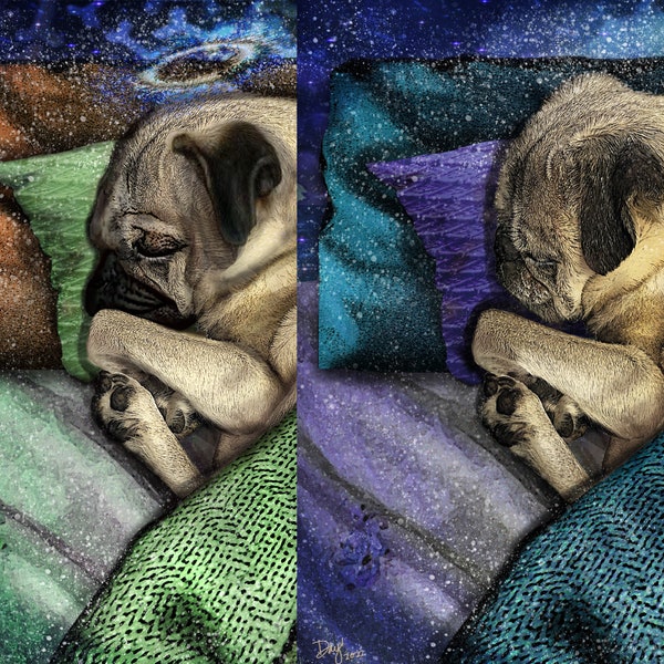 Fawn Pug Memorial Condolence Sympathy Tribute Commemorate Sleeping Angel Wings Halo Rainbow Bridge Pet Loss Print Gift | 2 Choices