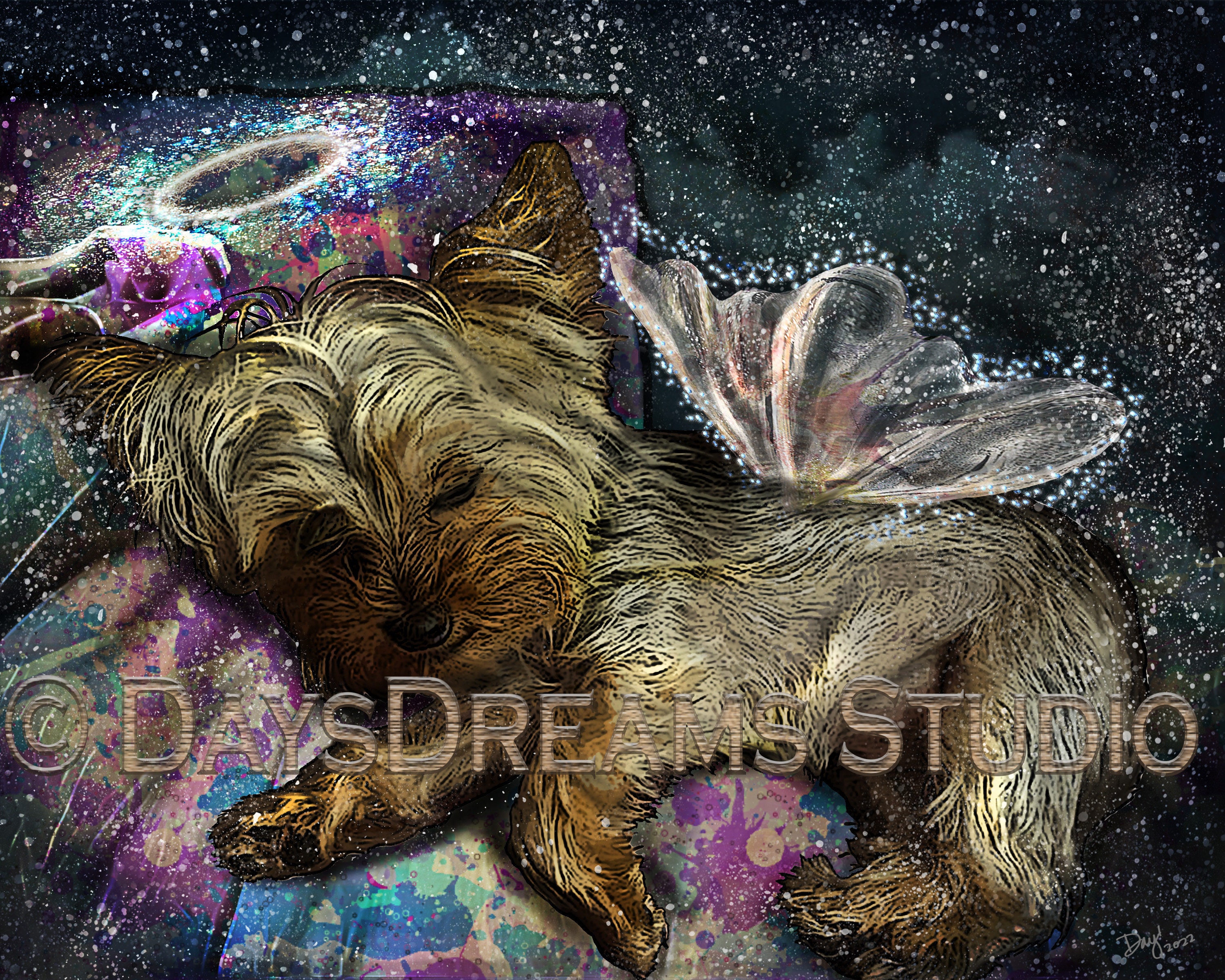 Yorkshire Terrier Sleeping Angel Wing Memorial Dog Pet Lover Flat
