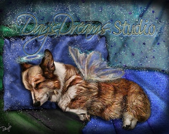 Pembroke Welsh Corgi Dog Memorial Condolence Sympathy Tribute Commemorate Sleeping Angel Wings Halo Rainbow Bridge Pet Loss Print | Gift