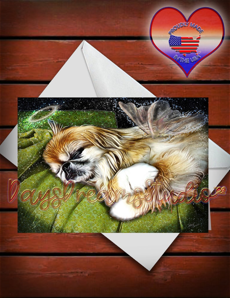 Pekingese Pekinese Angel Wings, Halo, Tribute Sympathy, Rainbow Bridge Pet Loss Memorial Furbaby Print Wall Art Poster Blank Card Gift 5x7 matte card