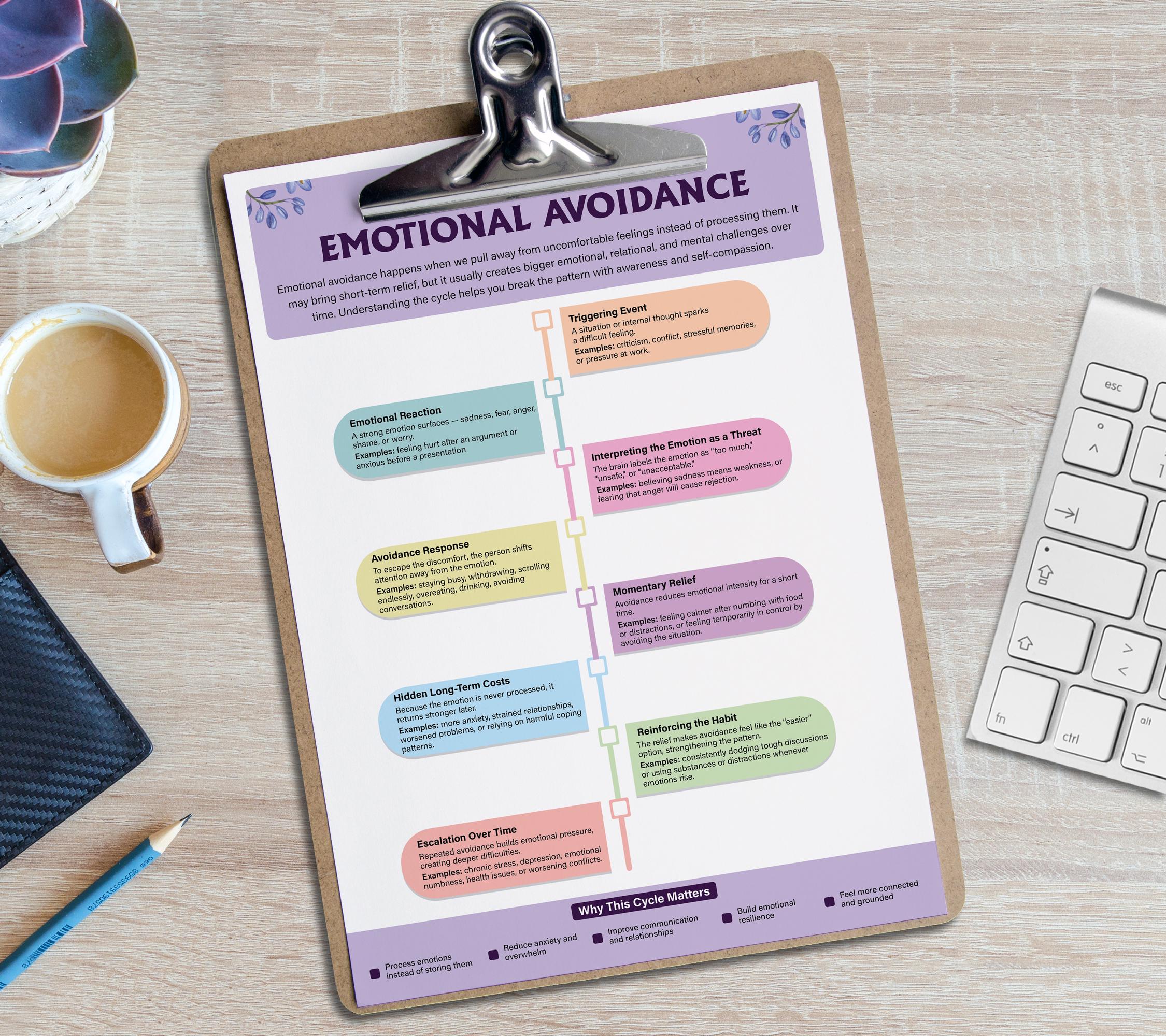 Emotional Avoidance Cycle Chart | Therapist Worksheets | Trauma Healing ...
