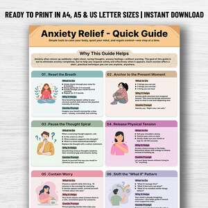Anxiety Coping Skills Cheat Sheet, Grounding Techniques Printable, Stress Relief Guide, Mental Health Worksheet, CBT Therapy Resource