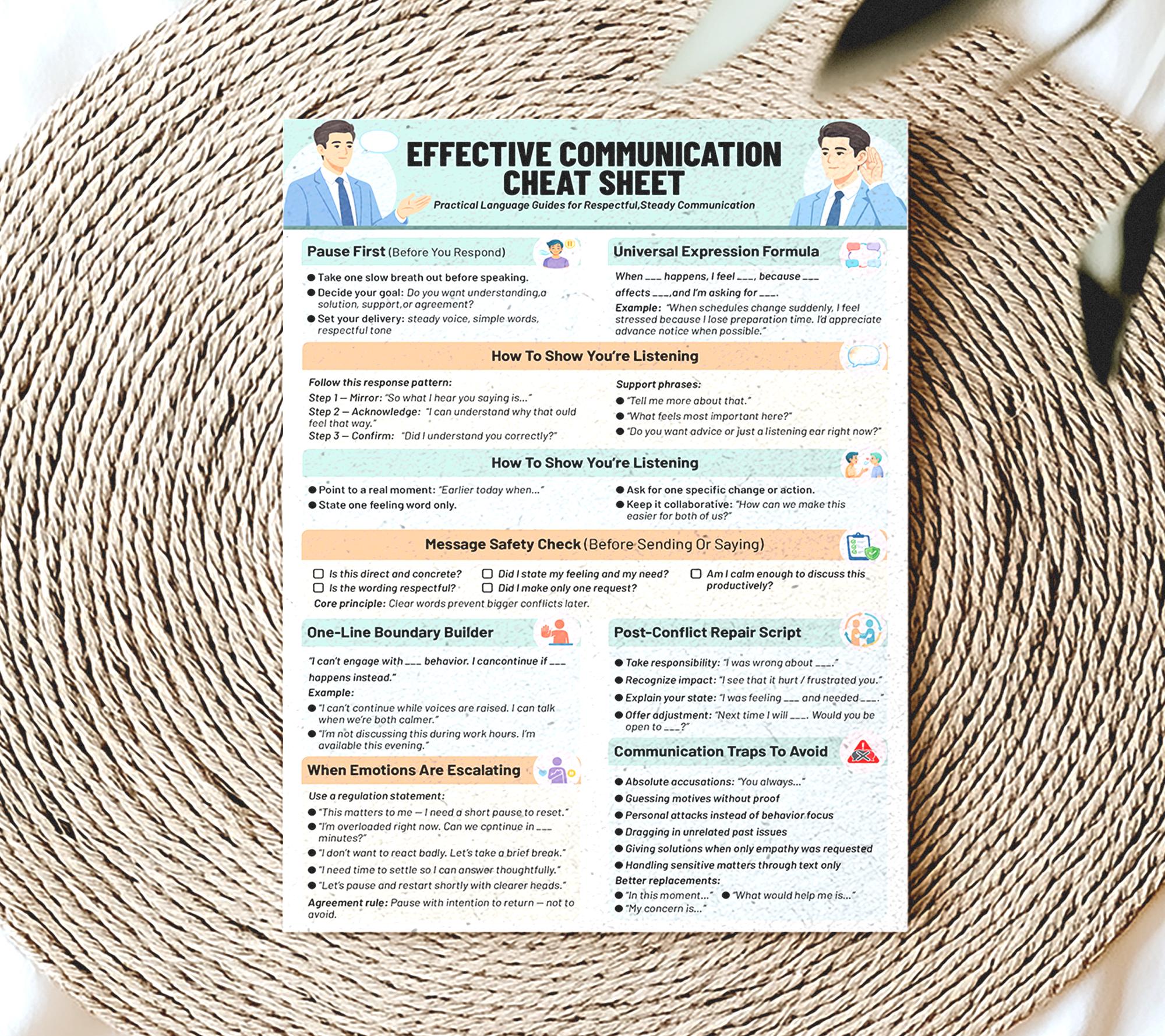 Effective Communication Cheat Sheet, Conflict Resolution Tool, Therapy ...