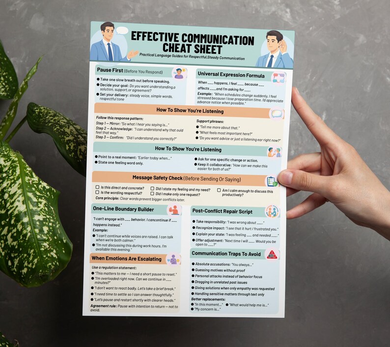 Effective Communication Cheat Sheet, Conflict Resolution Tool, Therapy ...