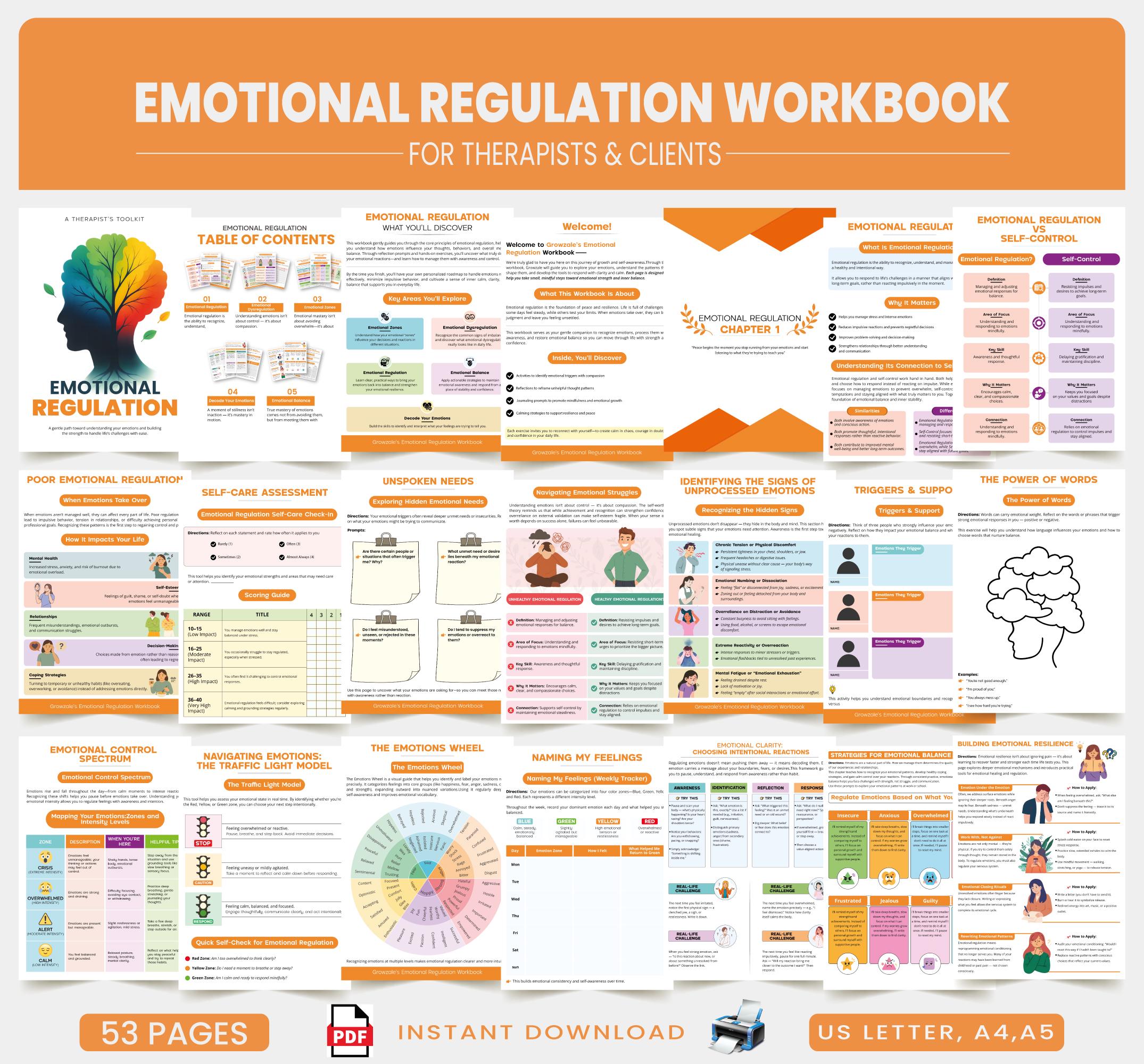 Emotional Regulation, Managing Emotions Workbook Mega Bundle, Therapy ...