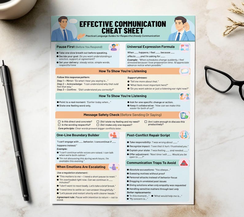 Effective Communication Cheat Sheet, Conflict Resolution Tool, Therapy ...